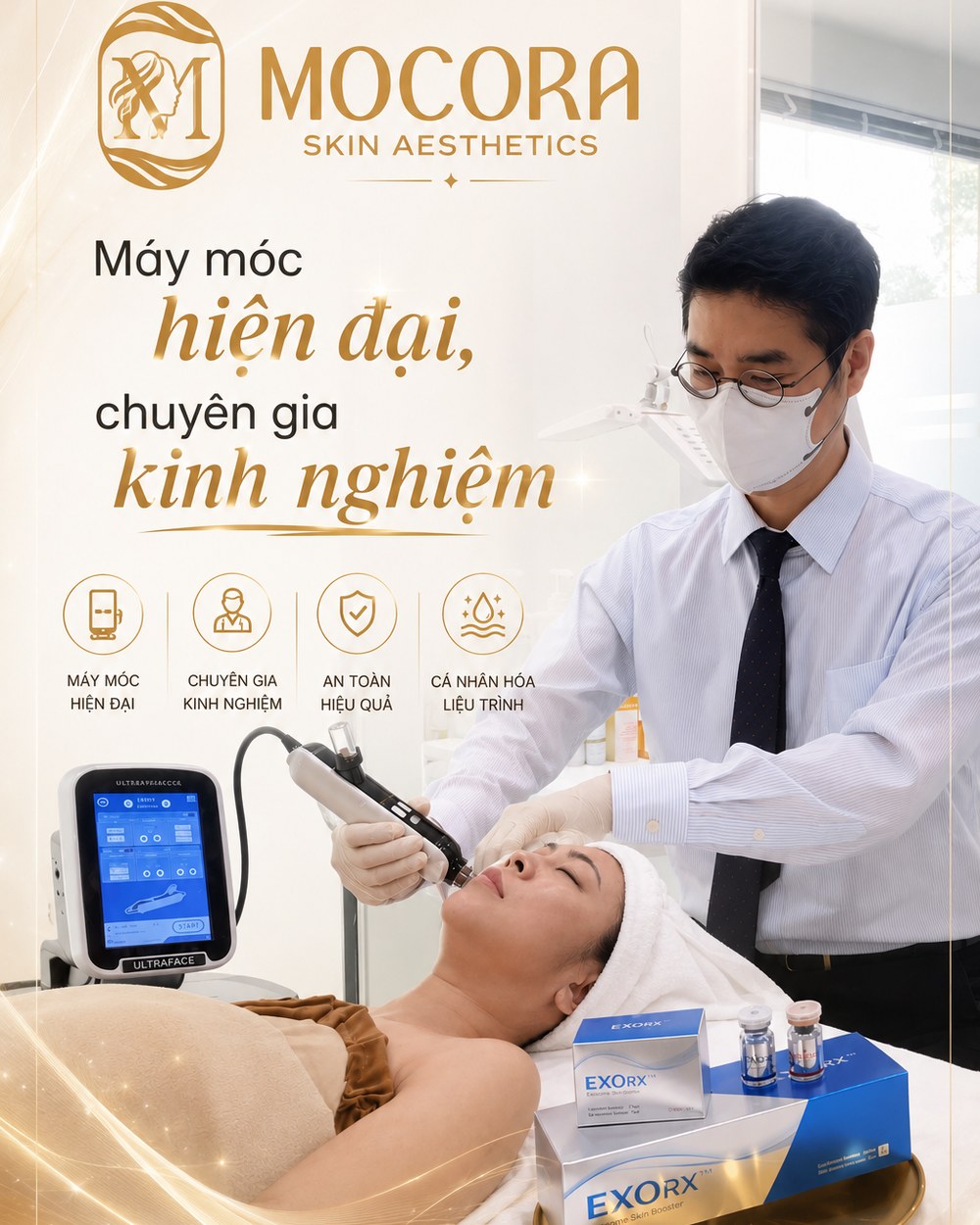 Máy móc hiện đại và chuyên gia thực hiện liệu trình tại Mocora